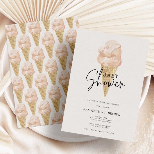 Chic Modern Waterverf Ice Cream Baby shower Kaart