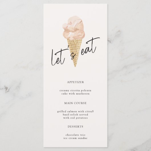 Chic Modern Waterverf Ice Cream Vrijgezellenfeest Menu (Voorkant)