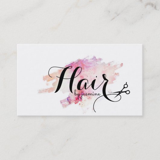 chic modern waterverf kalligraphy hairstylist visitekaartje (Voorkant)