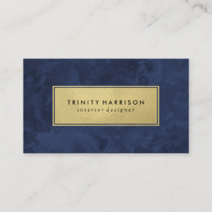 Chic Modern Waterverf Navy Blue en Gold Visitekaartje
