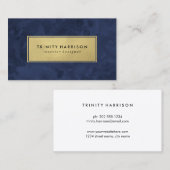 Chic Modern Waterverf | Navy Blue en Gold Visitekaartje (Voorkant / Achterkant)