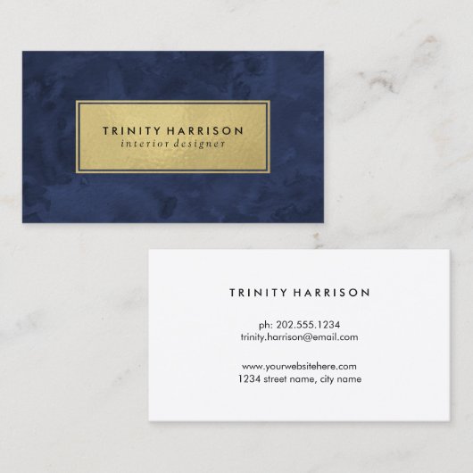 Chic Modern Waterverf | Navy Blue en Gold Visitekaartje (Voorkant / Achterkant)