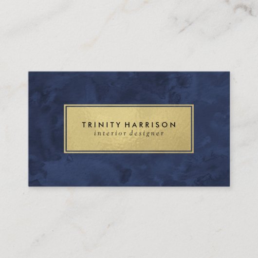 Chic Modern Waterverf | Navy Blue en Gold Visitekaartje (Voorkant)