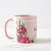 Chic Modern Waterverf Rood en Roze Bloemen Mok (Links)