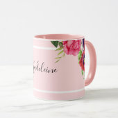 Chic Modern Waterverf Rood en Roze Bloemen Mok (Voorkant rechts)