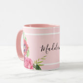 Chic Modern Waterverf Rood en Roze Bloemen Mok (Voorkant links)
