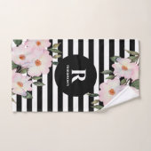 Chic Modern Waterverf Roze Roses Stripes Monogram Bad Handdoek (Handdoek)