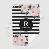 Chic Modern Waterverf Roze Roses Stripes Monogram Golfhanddoek (Insitu)
