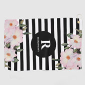 Chic Modern Waterverf Roze Roses Stripes Monogram Golfhanddoek (Horizontaal)