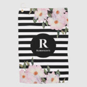 Chic Modern Waterverf Roze Roses Stripes Monogram Golfhanddoek (Voorkant)