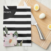 Chic Modern Waterverf Roze Roses Stripes Monogram Theedoek (Quarter Fold)