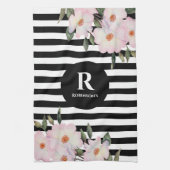 Chic Modern Waterverf Roze Roses Stripes Monogram Theedoek (Verticaal)