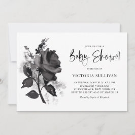 Chic Modern Waterverf zwart Roos Baby shower Kaart