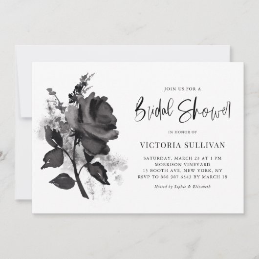 Chic Modern Waterverf zwart Roos Vrijgezellenfeest Kaart (Voorkant)