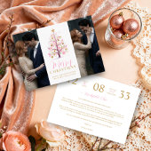 Chic Modern Wedding Pink Christmas Tree 2-Photos Save The Date