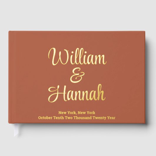 Chic Modern Wedding Terracotta Gouden Folie Hardco Gastenboek (Voorkant)