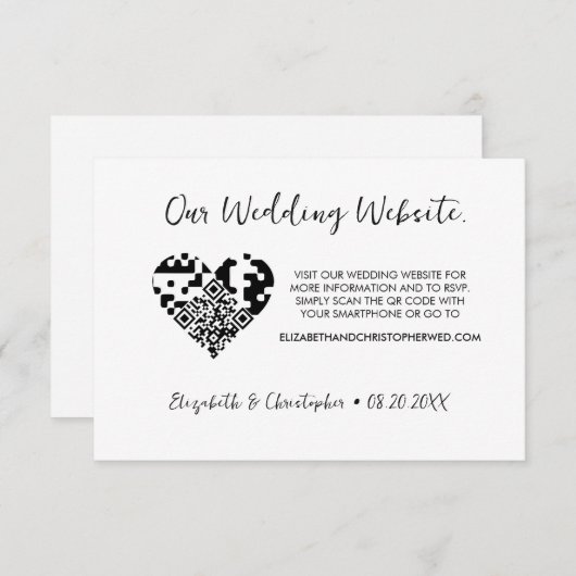 Chic Modern Wedding website hart QR code RSVP Informatiekaartje (Voorkant / Achterkant)