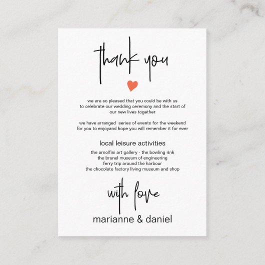 Chic Modern Wedding Weekend Reisroute en Welkom Informatiekaartje (Achterkant)