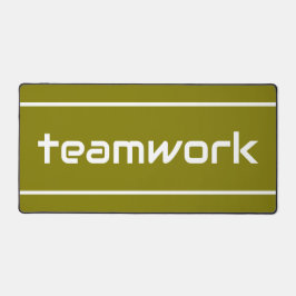 Chic Modern White TEAMWORK Stripes On Golden Olive Bureaumat