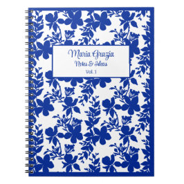 Chic Modern Wit Blauw Bloemen Notitieboek