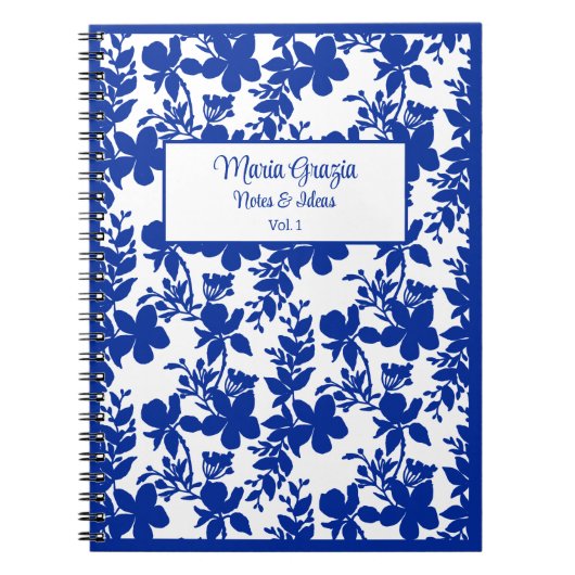 Chic Modern Wit Blauw Bloemen Notitieboek (Voorkant)