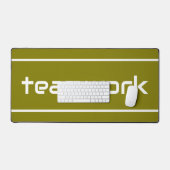 Chic Modern Wit TEAMWORK Strepen Op Gouden Olijf Bureaumat (Keyboard & Muis)
