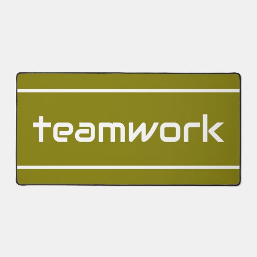 Chic Modern Wit TEAMWORK Strepen Op Gouden Olijf Bureaumat (Voorkant)