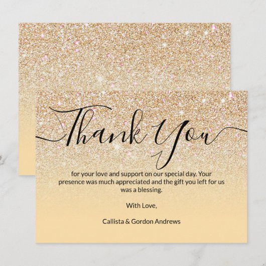 Chic Modern Yellow Gold Glitter Ombre Bedankkaart (Voorkant / Achterkant)
