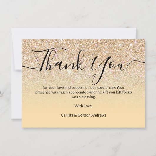 Chic Modern Yellow Gold Glitter Ombre Bedankkaart (Voorkant)