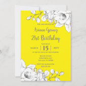 Chic Modern Yellow White Floral 21st Birthday Kaart (Voorkant)
