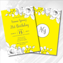 Chic Modern Yellow White Floral 21st Birthday