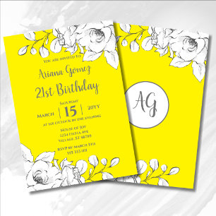 Chic Modern Yellow White Floral 21st Birthday Kaart