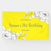 Chic Modern Yellow White Floral Birthday Welkom Spandoek (Horizontaal)
