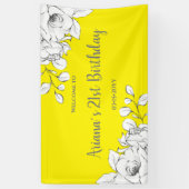 Chic Modern Yellow White Floral Birthday Welkom Spandoek (Verticaal)