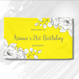 Chic Modern Yellow White Floral Birthday Welkom Spandoek
