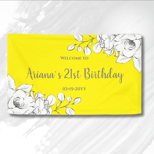 Chic Modern Yellow White Floral Birthday Welkom Spandoek