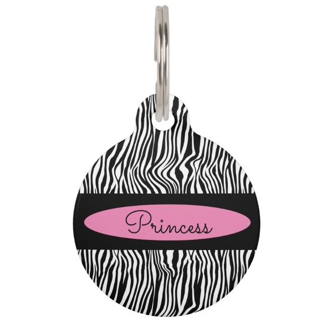 Chic Modern Zebra Skin Pattern Dog Huisdierpenning (Voorkant)