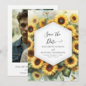 Chic Modern Zonnebloem bruiloft Save The Date (Voorkant / Achterkant)