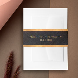 Chic Modern Zwart en Goud Diamant Elegant Huwelijk Uitnodigingen Wikkel