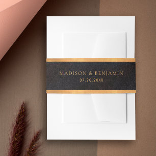 Chic Modern Zwart en Goud Diamant Elegant Huwelijk Uitnodigingen Wikkel