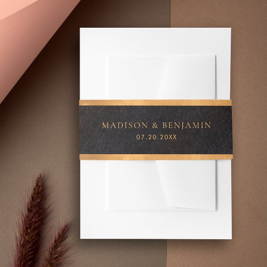 Chic Modern Zwart en Goud Diamant Elegant Huwelijk Uitnodigingen Wikkel