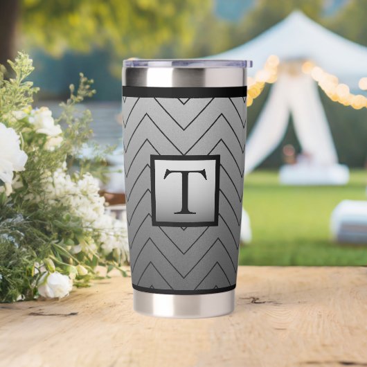 Chic Modern Zwart en Grijs Chevron Geïsoleerde Drinkbeker (Huwelijk)