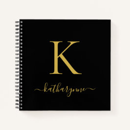 Chic Modern Zwart Goud Monogram Naam Notitieboek