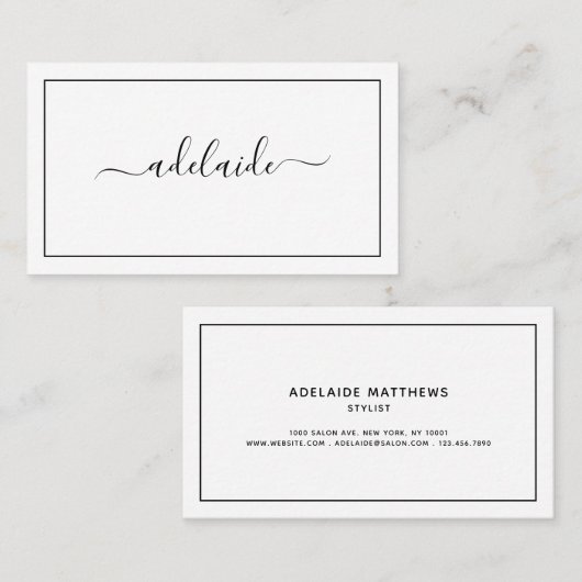 Chic Modern zwart haarstylist script Visitekaartje (Voorkant / Achterkant)