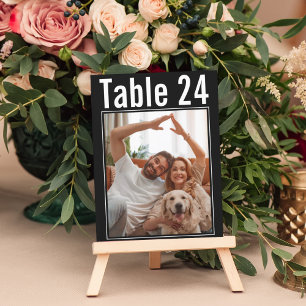 Chic Modern Zwart Pet Foto Trouwtafel Nummer Kaart