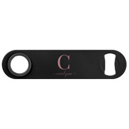 Chic Modern Zwart Roos Goud Monogram Script Speed Flessenopener