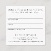 Chic Modern Zwart-wit Stripes Referral Kaart Vierkante Visitekaartje (Achterkant)