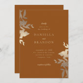 Chic Moderne Botanische Faux Goud Roest Bruin Huwe Kaart (Voorkant / Achterkant)