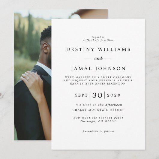 Chic Moderne Bruid Bruidegom Fotobruiloft Kaart (Voorkant / Achterkant)