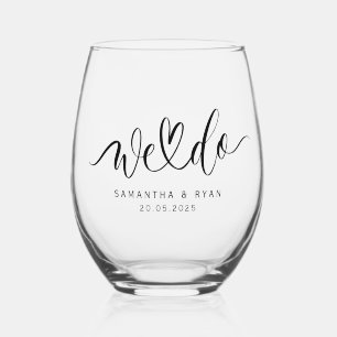 Chic Moderne Calligrafie Hart Bruid en Bruidegom T Wijnglas Zonder Voet
